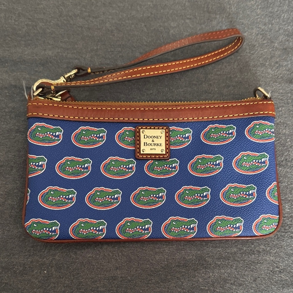Dooney & Bourke Blue Florida Gators Logo Wristlet with Brown Trim